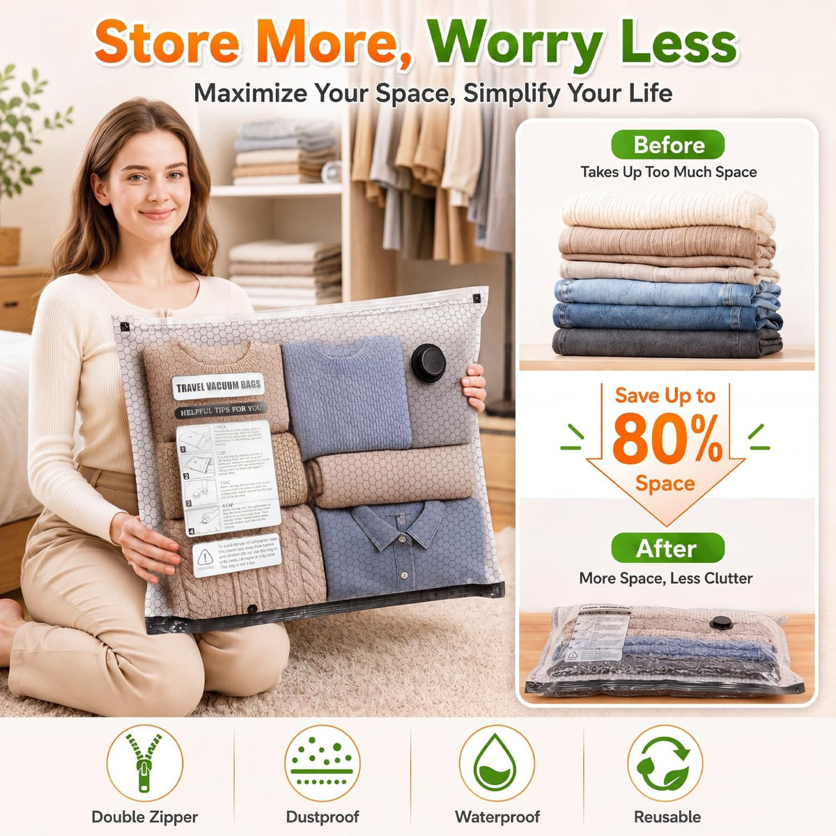 Vacuum Storage Bags with Rechargeable Electric Pump, 15 Combo - Space Saver Vacuum Storage Bags, Blanket & Clothes Storage Bag Vacuums Sealed, Bolsas Para Guardar Ropa Al Vacío