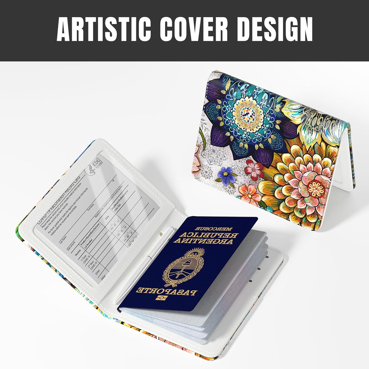 Passport Holder,RFID Blocking Passport Cover, Mandala Flower | Wallet Travel Essentials, Leather Travel Documents Organizer Protector for Women and Men