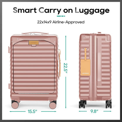 20 Inch Carry on Luggage with Front Pocket, PC Hardshell Carry-on Suitcase with USB Port and Cup Holder, 21.5x14.2x9 Airline Approved, Luggage with Spinner Wheels and TSA Lock (Rosa Gold)