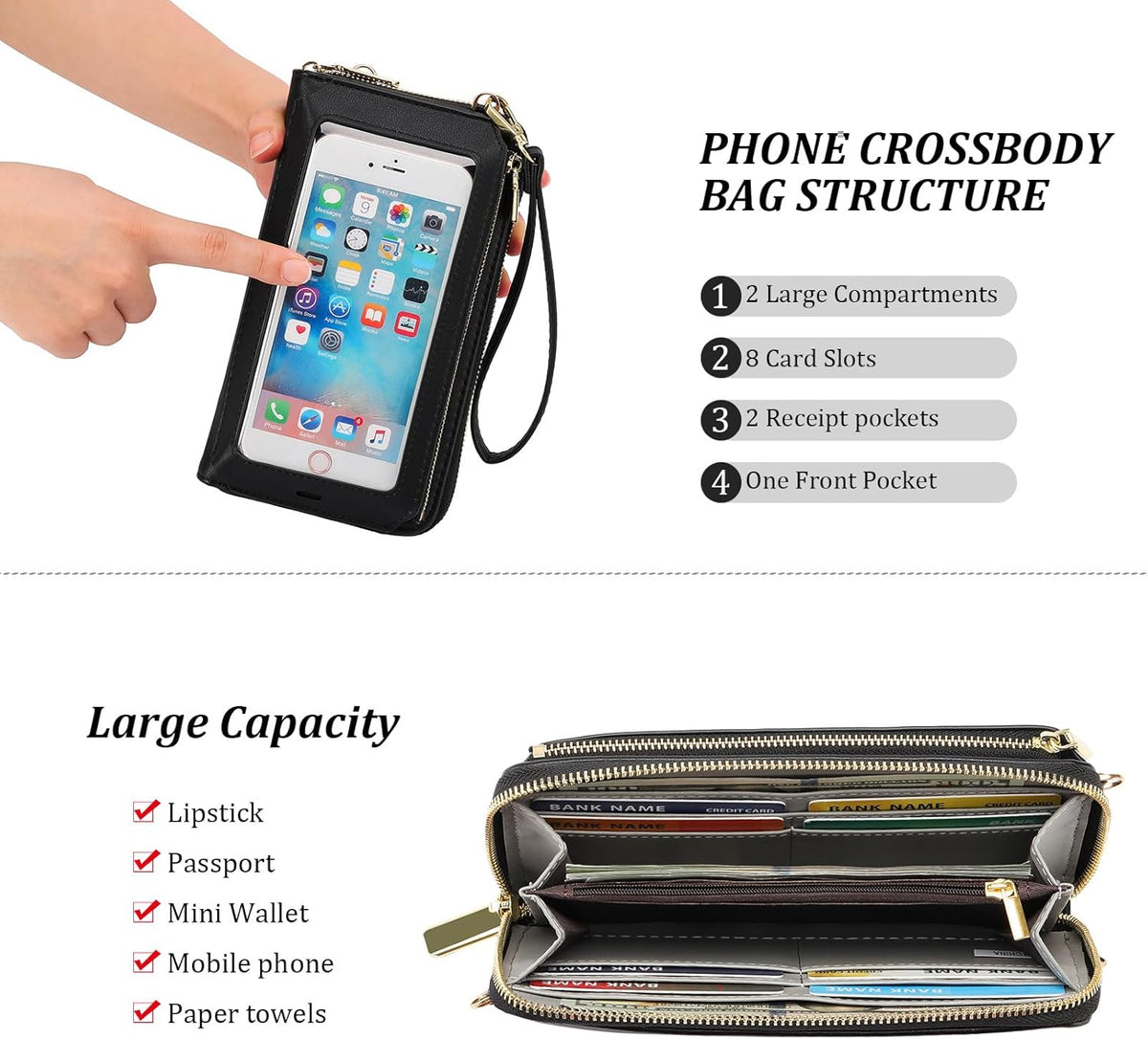 Crossbody Phone Purse for Women,Small Travel Wallet with Rfid Blocking,Waterproof PU Leather Messenger Bag
