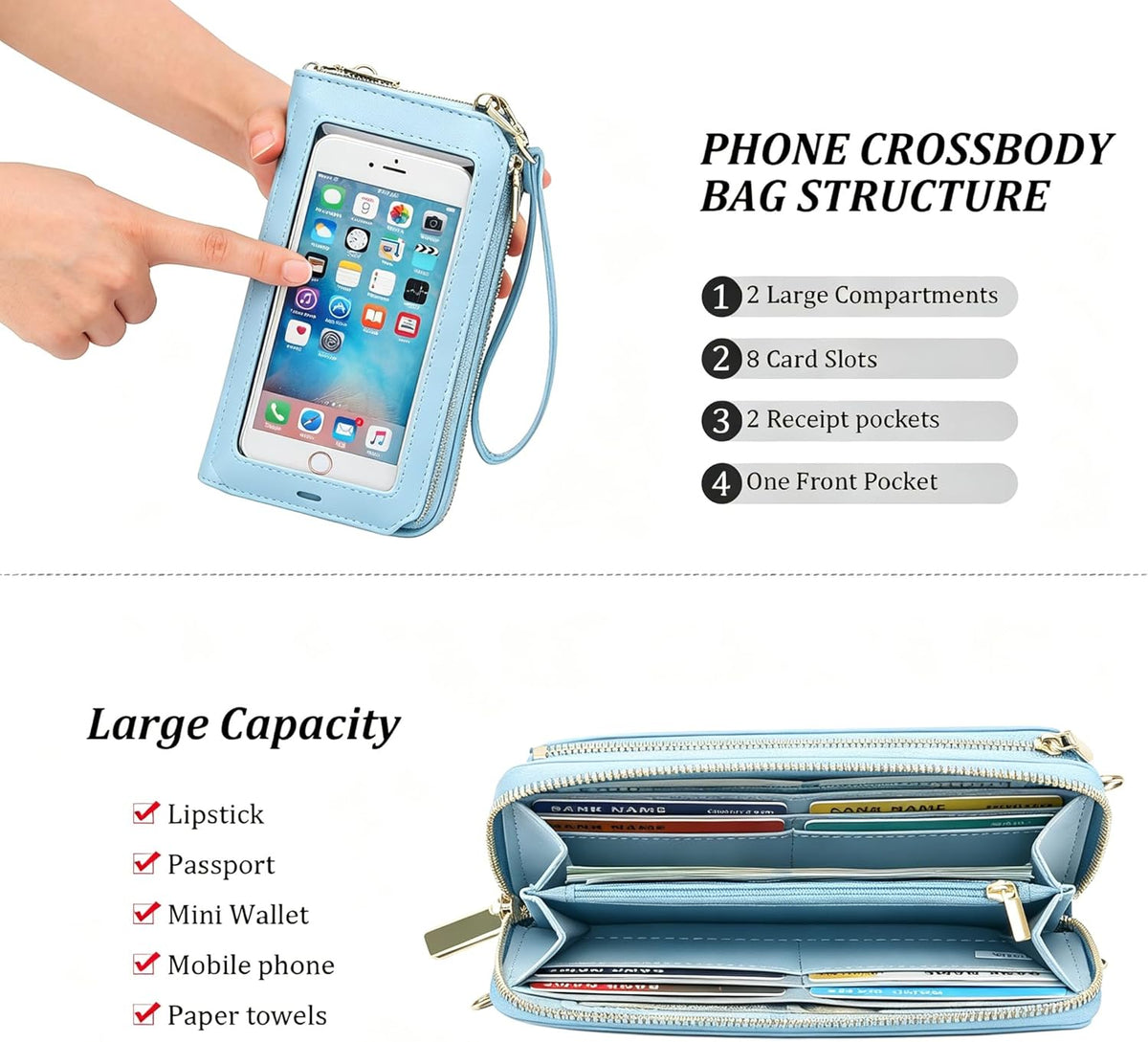 Crossbody Phone Purse for Women,Small Travel Wallet with Rfid Blocking,Waterproof PU Leather Messenger Bag