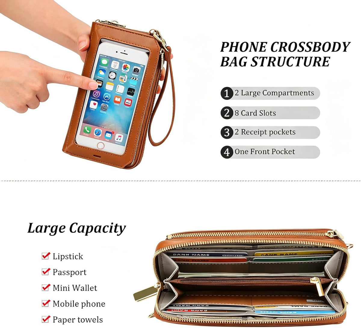Crossbody Phone Purse for Women,Small Travel Wallet with Rfid Blocking,Waterproof PU Leather Messenger Bag