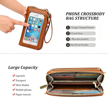 Crossbody Phone Purse for Women,Small Travel Wallet with Rfid Blocking,Waterproof PU Leather Messenger Bag