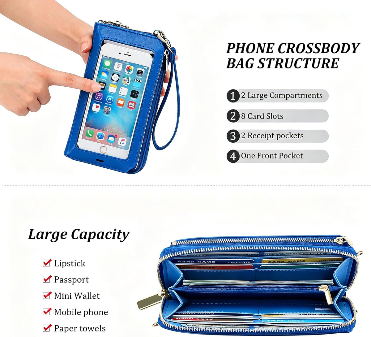 Crossbody Phone Purse for Women,Small Travel Wallet with Rfid Blocking,Waterproof PU Leather Messenger Bag