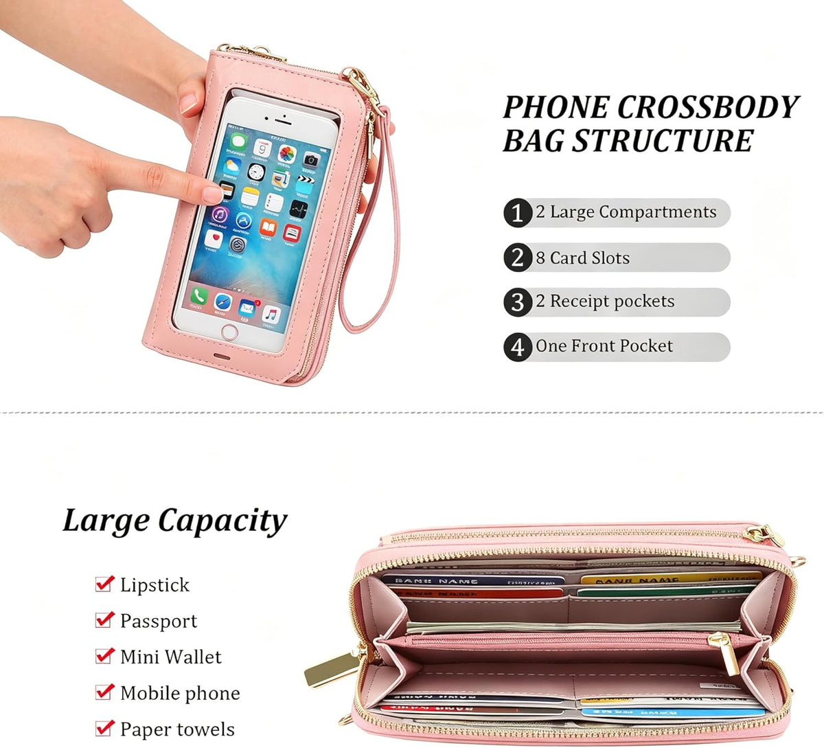 Crossbody Phone Purse for Women,Small Travel Wallet with Rfid Blocking,Waterproof PU Leather Messenger Bag