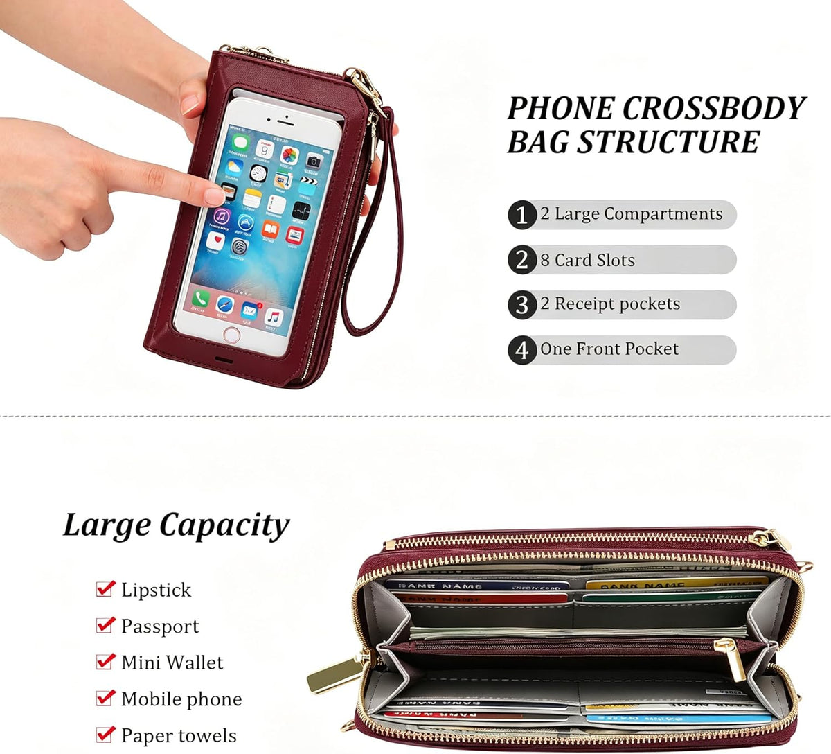 Crossbody Phone Purse for Women,Small Travel Wallet with Rfid Blocking,Waterproof PU Leather Messenger Bag