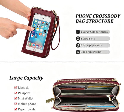 Crossbody Phone Purse for Women,Small Travel Wallet with Rfid Blocking,Waterproof PU Leather Messenger Bag