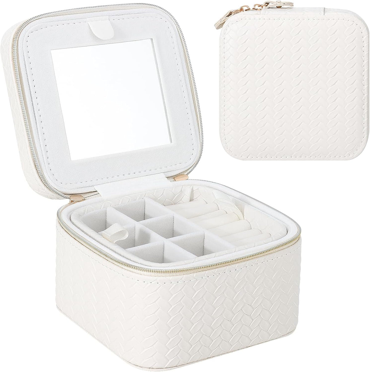 Travel Jewelry Case for Woman, Small Travel Jewelry Box with Mirror,4.72×4.72×3.54 inches,Portable Design Travel Jewelry Organizer,Double Headed Zipper