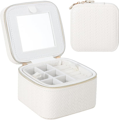 Travel Jewelry Case for Woman, Small Travel Jewelry Box with Mirror,4.72×4.72×3.54 inches,Portable Design Travel Jewelry Organizer,Double Headed Zipper