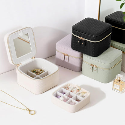 Travel Jewelry Case for Woman, Small Travel Jewelry Box with Mirror,4.72×4.72×3.54 inches,Portable Design Travel Jewelry Organizer,Double Headed Zipper