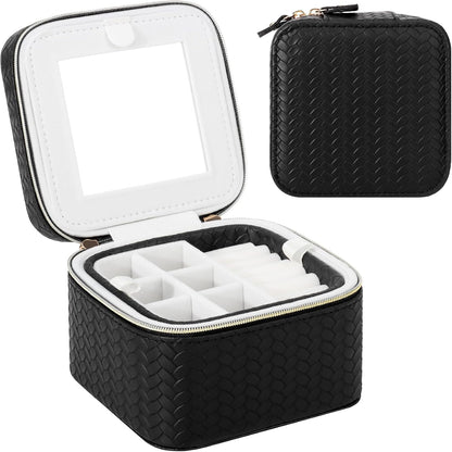 Travel Jewelry Case for Woman, Small Travel Jewelry Box with Mirror,4.72×4.72×3.54 inches,Portable Design Travel Jewelry Organizer,Double Headed Zipper