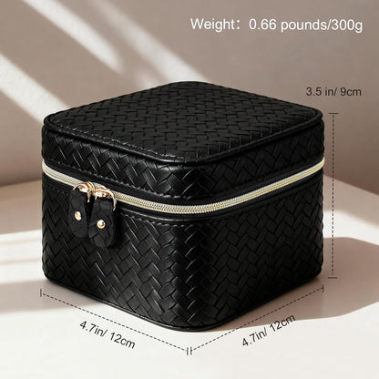 Travel Jewelry Case for Woman, Small Travel Jewelry Box with Mirror,4.72×4.72×3.54 inches,Portable Design Travel Jewelry Organizer,Double Headed Zipper