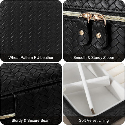 Travel Jewelry Case for Woman, Small Travel Jewelry Box with Mirror,4.72×4.72×3.54 inches,Portable Design Travel Jewelry Organizer,Double Headed Zipper