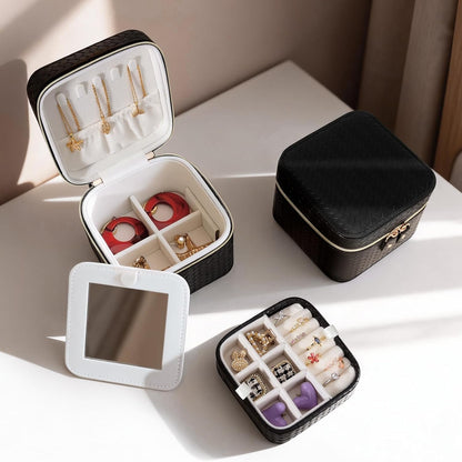 Travel Jewelry Case for Woman, Small Travel Jewelry Box with Mirror,4.72×4.72×3.54 inches,Portable Design Travel Jewelry Organizer,Double Headed Zipper