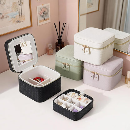 Travel Jewelry Case for Woman, Small Travel Jewelry Box with Mirror,4.72×4.72×3.54 inches,Portable Design Travel Jewelry Organizer,Double Headed Zipper