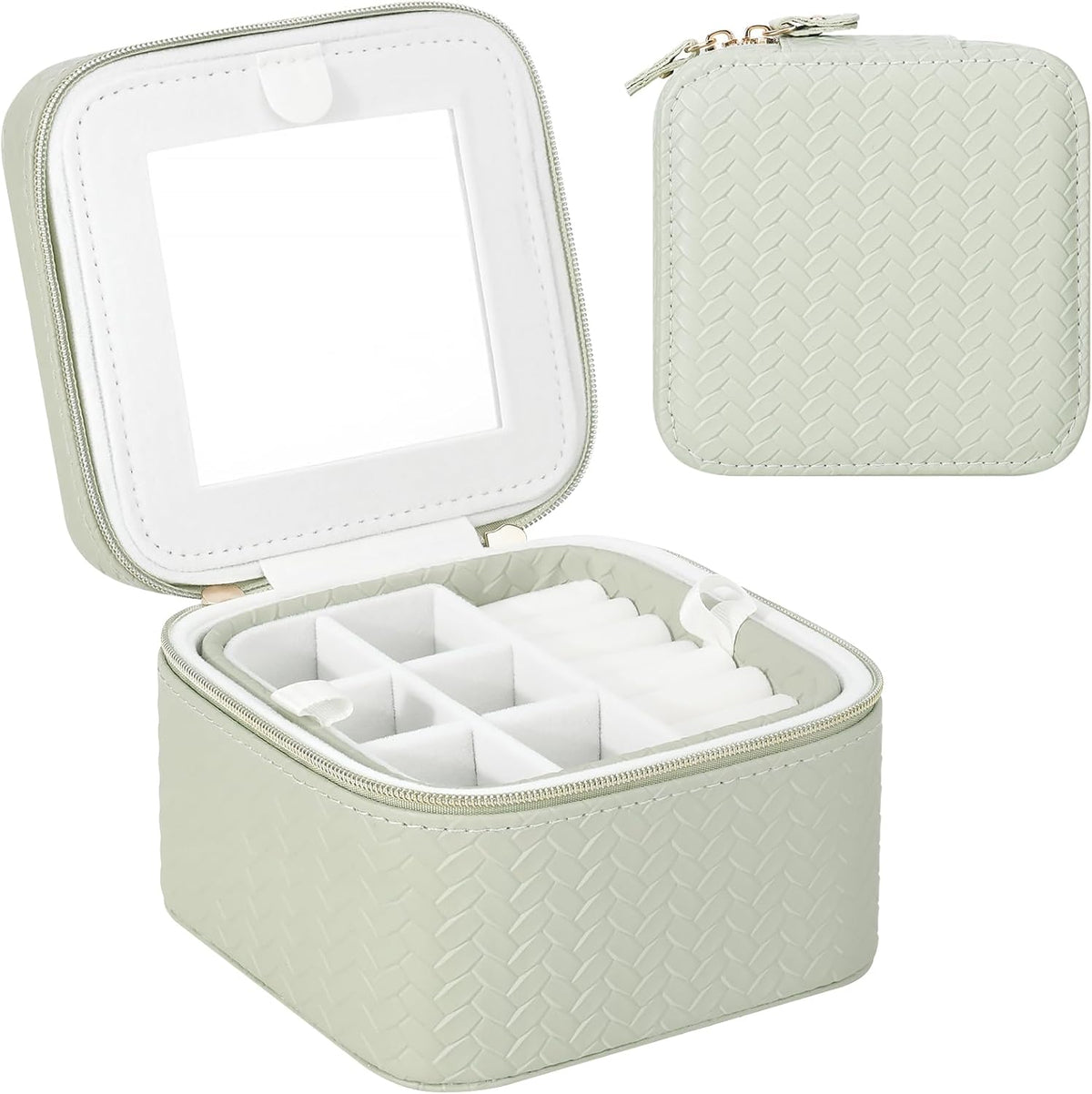 Travel Jewelry Case for Woman, Small Travel Jewelry Box with Mirror,4.72×4.72×3.54 inches,Portable Design Travel Jewelry Organizer,Double Headed Zipper