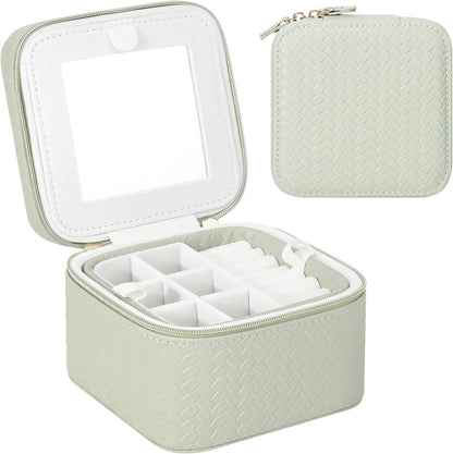 Travel Jewelry Case for Woman, Small Travel Jewelry Box with Mirror,4.72×4.72×3.54 inches,Portable Design Travel Jewelry Organizer,Double Headed Zipper
