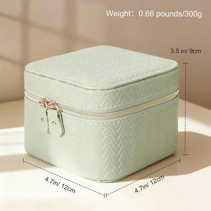 Travel Jewelry Case for Woman, Small Travel Jewelry Box with Mirror,4.72×4.72×3.54 inches,Portable Design Travel Jewelry Organizer,Double Headed Zipper