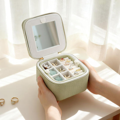 Travel Jewelry Case for Woman, Small Travel Jewelry Box with Mirror,4.72×4.72×3.54 inches,Portable Design Travel Jewelry Organizer,Double Headed Zipper