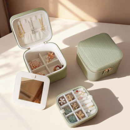 Travel Jewelry Case for Woman, Small Travel Jewelry Box with Mirror,4.72×4.72×3.54 inches,Portable Design Travel Jewelry Organizer,Double Headed Zipper