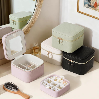 Travel Jewelry Case for Woman, Small Travel Jewelry Box with Mirror,4.72×4.72×3.54 inches,Portable Design Travel Jewelry Organizer,Double Headed Zipper