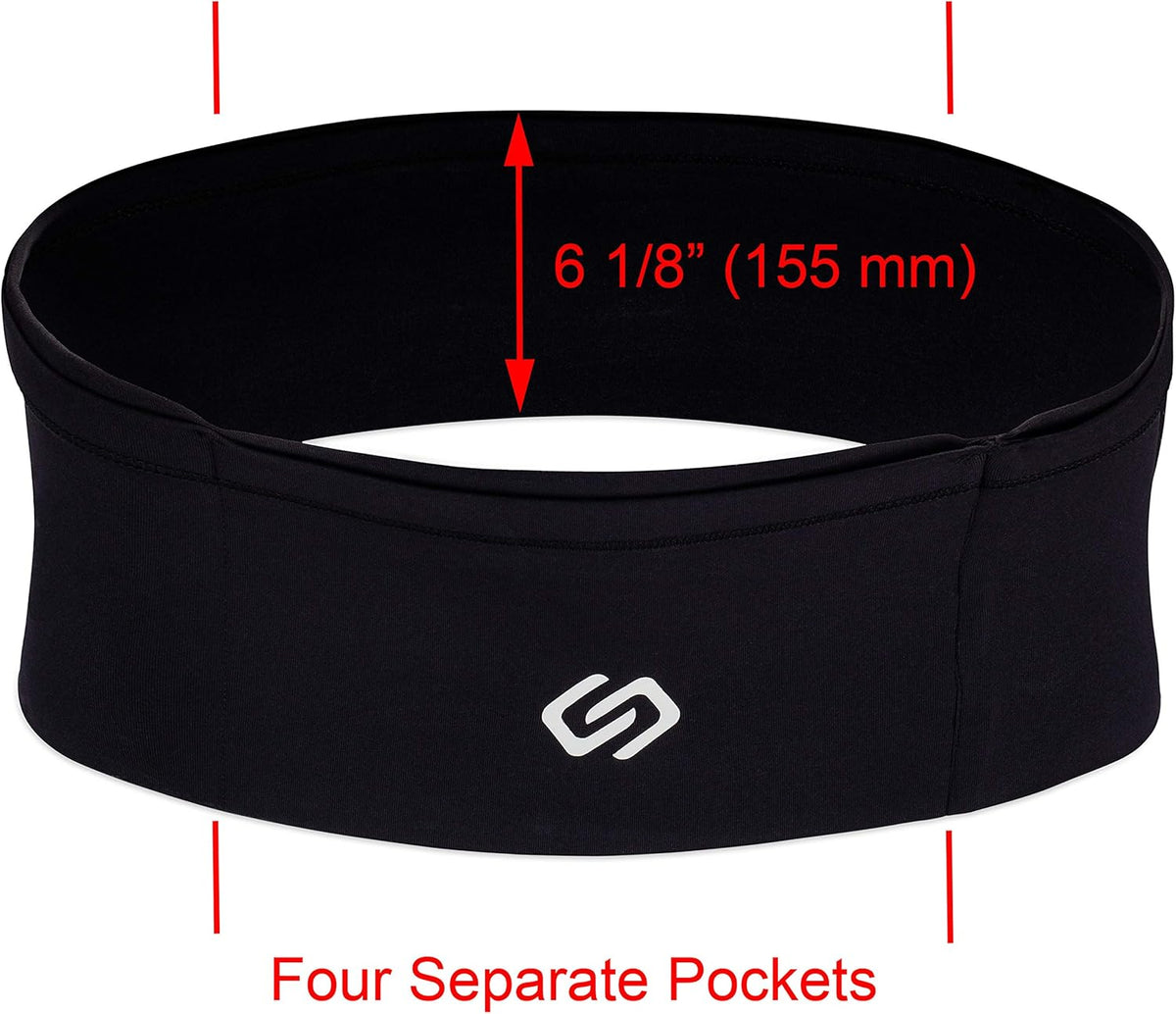 VersaMax Running Belt, Anti-Theft Travel Money Band, Black, S | Secure Stretch Double-Flap Waist Pack Fits All Cell Phones. Pickpocket-Proof Travel Passport Pouch & Medical Device Holder