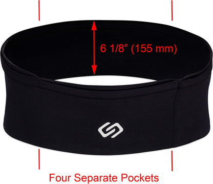 VersaMax Running Belt, Anti-Theft Travel Money Band, Black, S | Secure Stretch Double-Flap Waist Pack Fits All Cell Phones. Pickpocket-Proof Travel Passport Pouch & Medical Device Holder