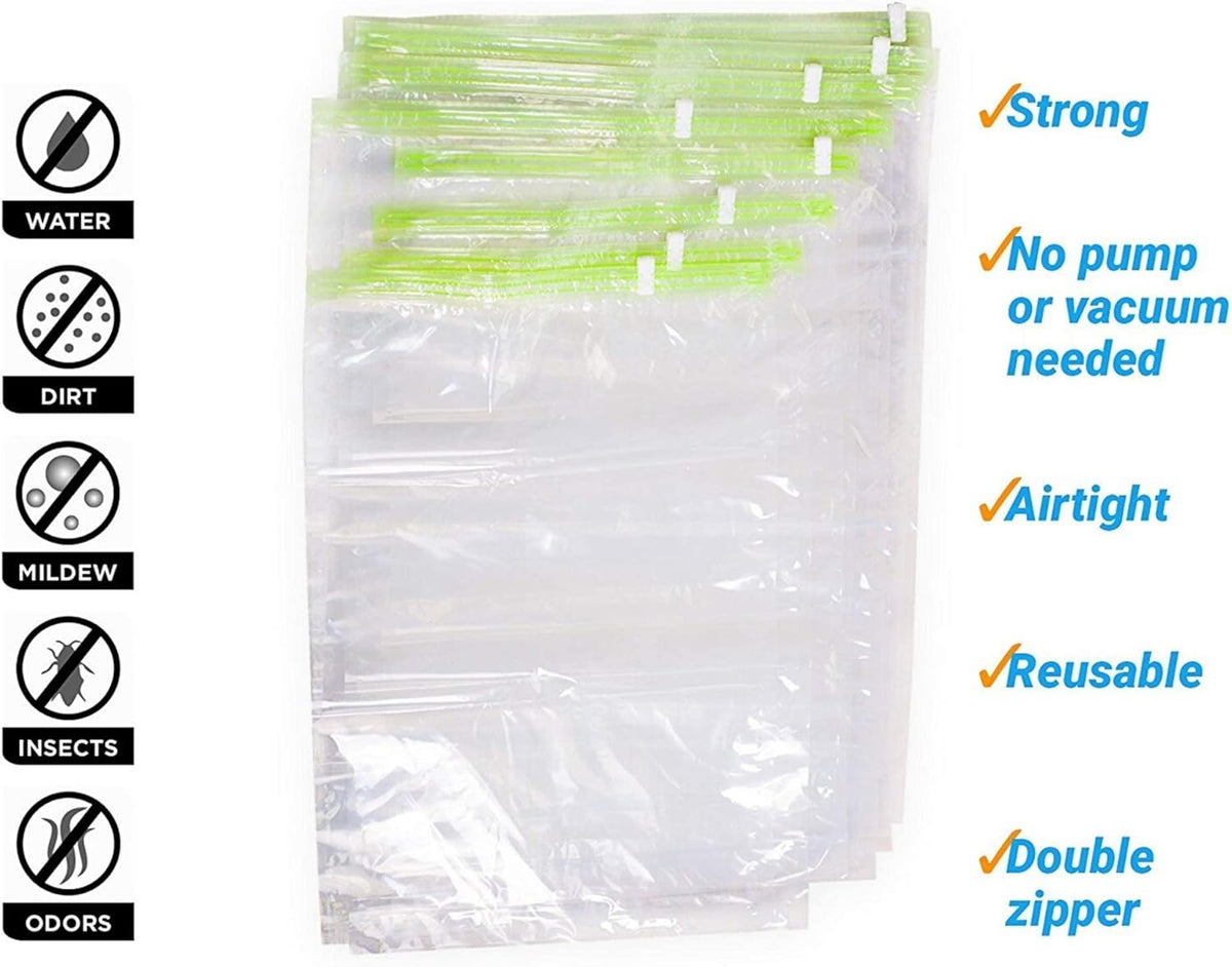 12 Space Saver Storage Bags for Clothes for Travel - Compression, no Vacuum Sacks - Luggage Accessories