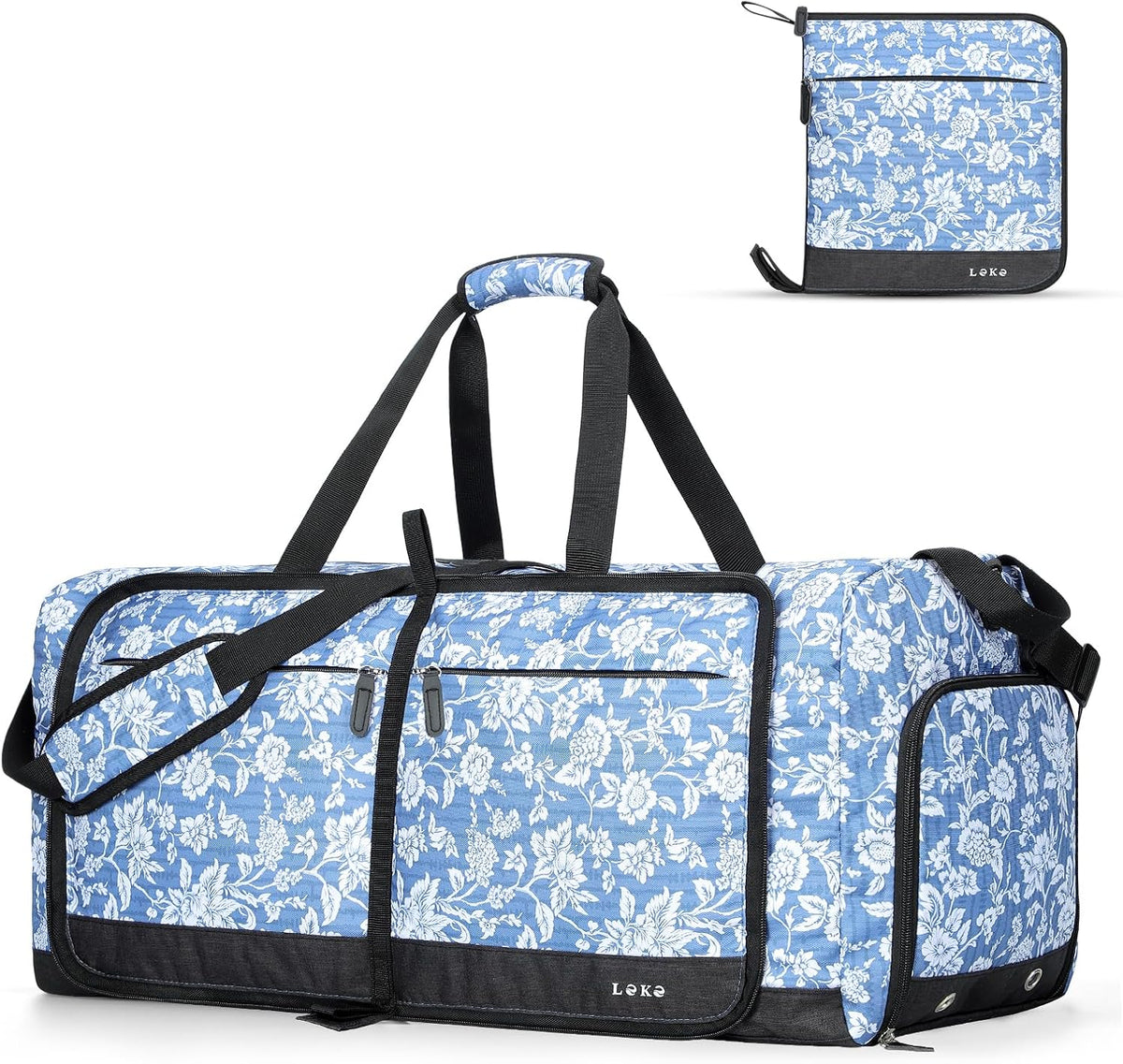 Foldable Travel Duffle Bag for Women, Large Duffel Bag with Separate Shoes Compartments & Straps, Carry On Weekend Bag for Women, Hospital, Overnight (Green Gingham, 80L)
