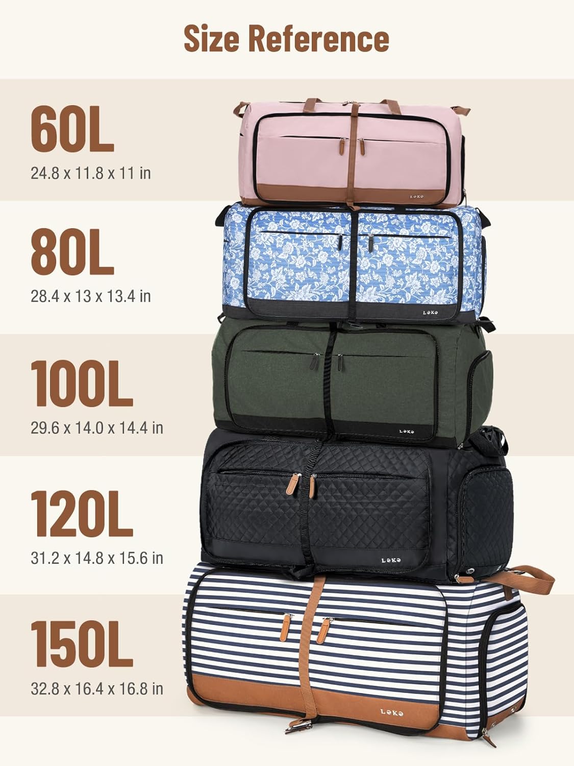 Foldable Travel Duffle Bag for Women, Large Duffel Bag with Separate Shoes Compartments & Straps, Carry On Weekend Bag for Women, Hospital, Overnight (Green Gingham, 80L)