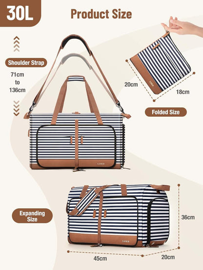Foldable Travel Duffle Bag for Women, Large Duffel Bag with Separate Shoes Compartments & Straps, Carry On Weekend Bag for Women, Hospital, Overnight (Green Gingham, 80L)