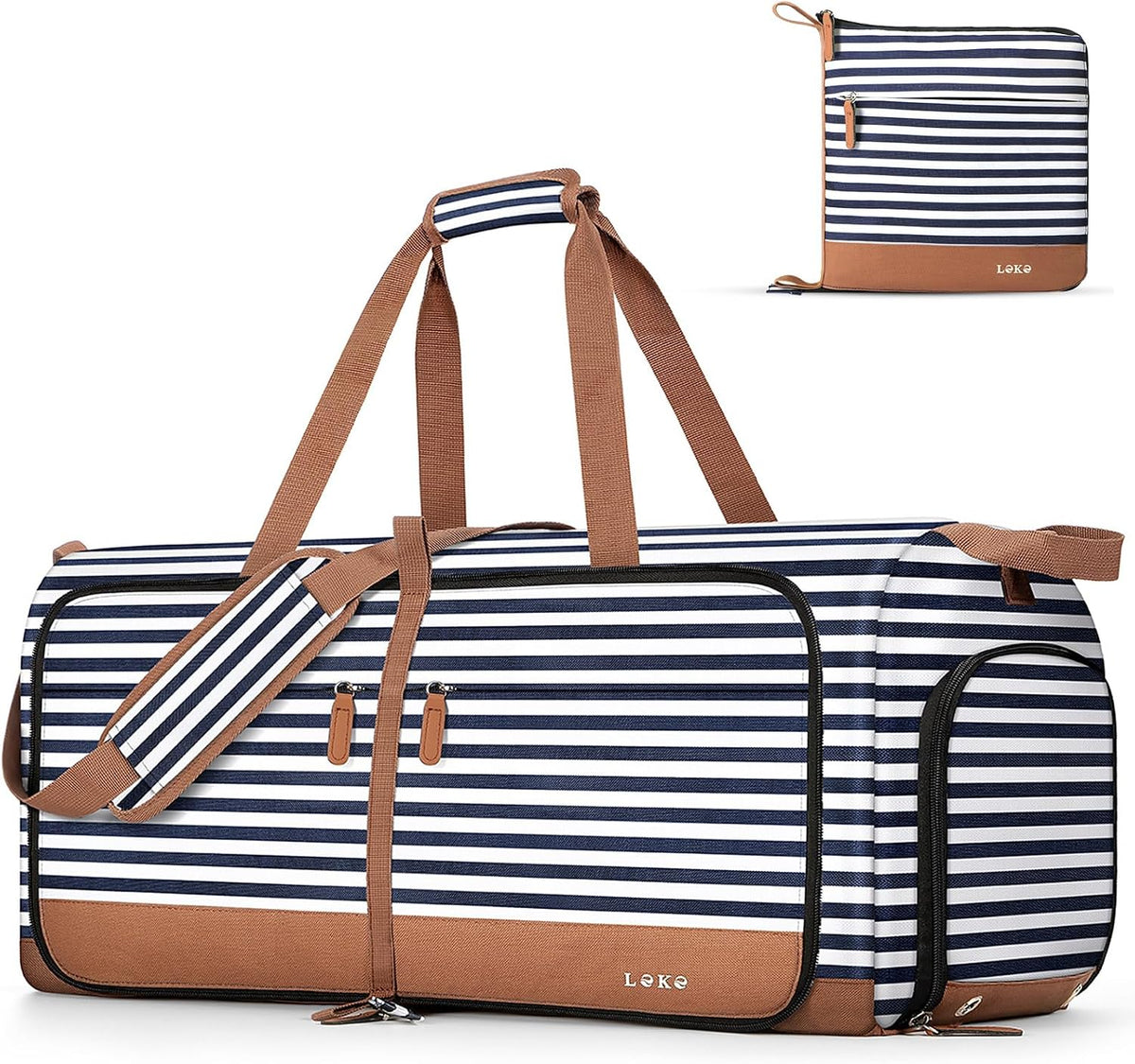 Foldable Travel Duffle Bag for Women, Large Duffel Bag with Separate Shoes Compartments & Straps, Carry On Weekend Bag for Women, Hospital, Overnight (Green Gingham, 80L)