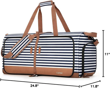 Foldable Travel Duffle Bag for Women, Large Duffel Bag with Separate Shoes Compartments & Straps, Carry On Weekend Bag for Women, Hospital, Overnight (Green Gingham, 80L)