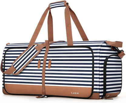 Foldable Travel Duffle Bag for Women, Large Duffel Bag with Separate Shoes Compartments & Straps, Carry On Weekend Bag for Women, Hospital, Overnight (Green Gingham, 80L)