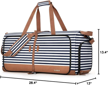 Foldable Travel Duffle Bag for Women, Large Duffel Bag with Separate Shoes Compartments & Straps, Carry On Weekend Bag for Women, Hospital, Overnight (Green Gingham, 80L)