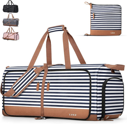 Foldable Travel Duffle Bag for Women, Large Duffel Bag with Separate Shoes Compartments & Straps, Carry On Weekend Bag for Women, Hospital, Overnight (Green Gingham, 80L)