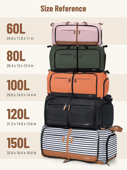 Foldable Travel Duffle Bag for Women, Large Duffel Bag with Separate Shoes Compartments & Straps, Carry On Weekend Bag for Women, Hospital, Overnight (Green Gingham, 80L)