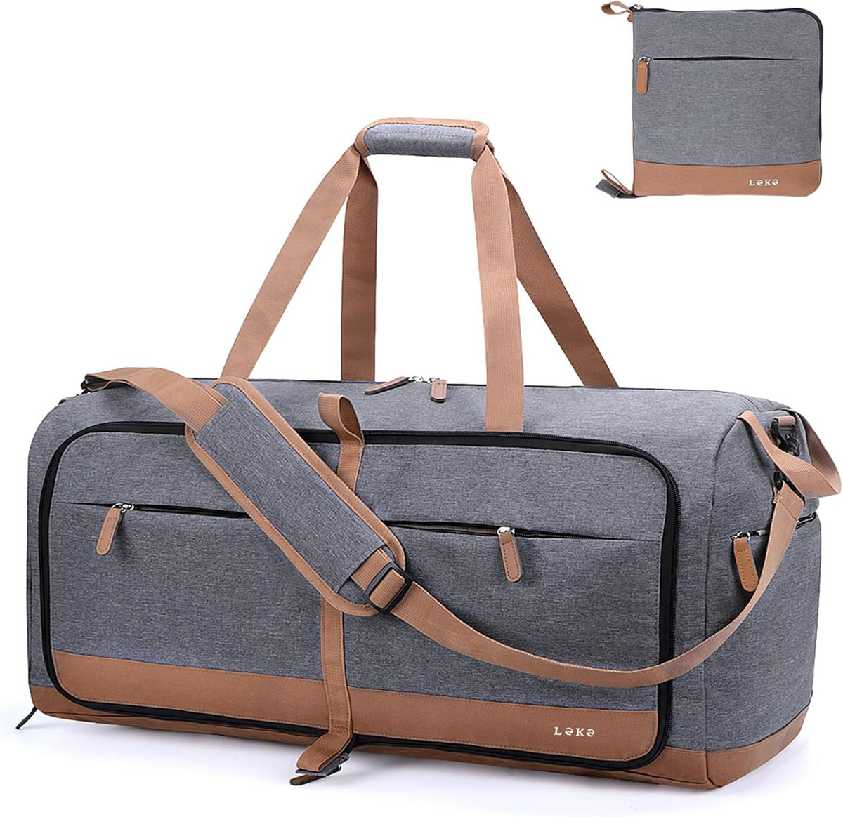 Foldable Travel Duffle Bag for Women, Large Duffel Bag with Separate Shoes Compartments & Straps, Carry On Weekend Bag for Women, Hospital, Overnight (Green Gingham, 80L)