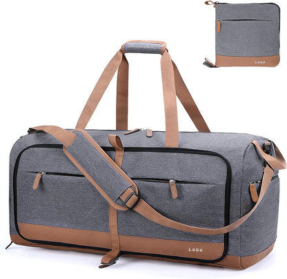 Foldable Travel Duffle Bag for Women, Large Duffel Bag with Separate Shoes Compartments & Straps, Carry On Weekend Bag for Women, Hospital, Overnight (Green Gingham, 80L)