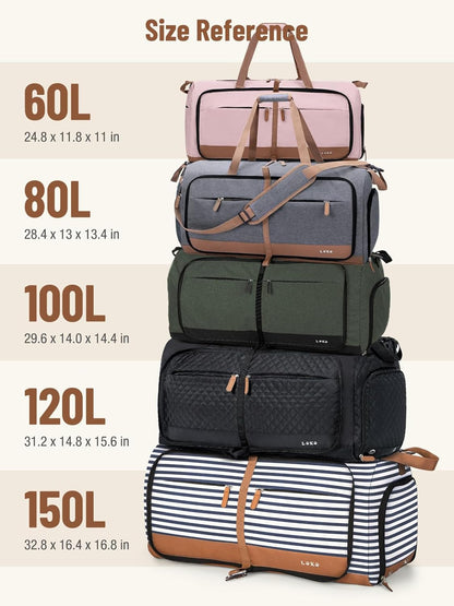 Foldable Travel Duffle Bag for Women, Large Duffel Bag with Separate Shoes Compartments & Straps, Carry On Weekend Bag for Women, Hospital, Overnight (Green Gingham, 80L)