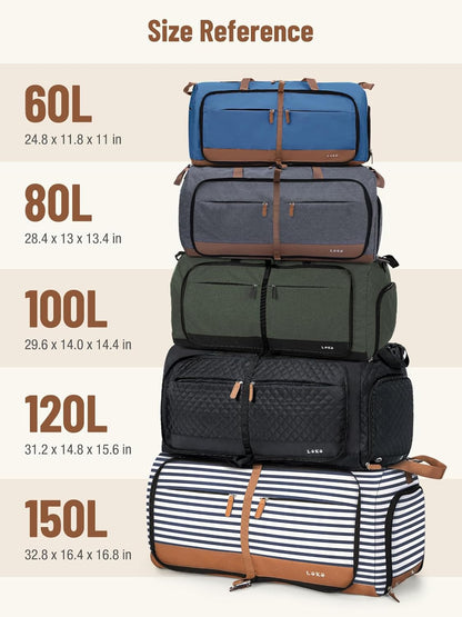 Foldable Travel Duffle Bag for Women, Large Duffel Bag with Separate Shoes Compartments & Straps, Carry On Weekend Bag for Women, Hospital, Overnight (Green Gingham, 80L)