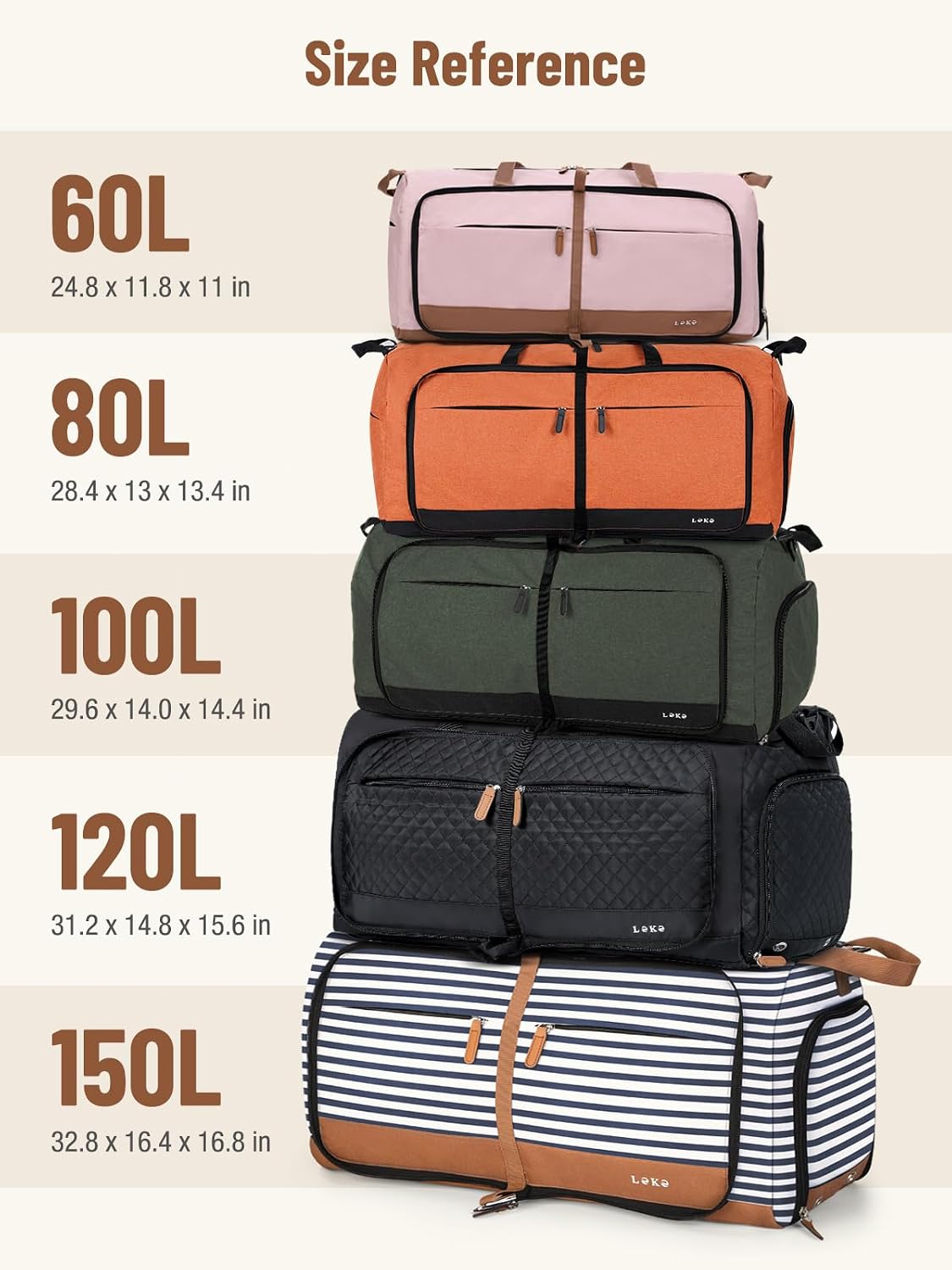 Foldable Travel Duffle Bag for Women, Large Duffel Bag with Separate Shoes Compartments & Straps, Carry On Weekend Bag for Women, Hospital, Overnight (Green Gingham, 80L)