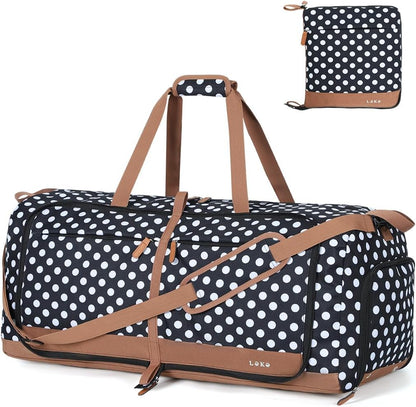 Foldable Travel Duffle Bag for Women, Large Duffel Bag with Separate Shoes Compartments & Straps, Carry On Weekend Bag for Women, Hospital, Overnight (Green Gingham, 80L)