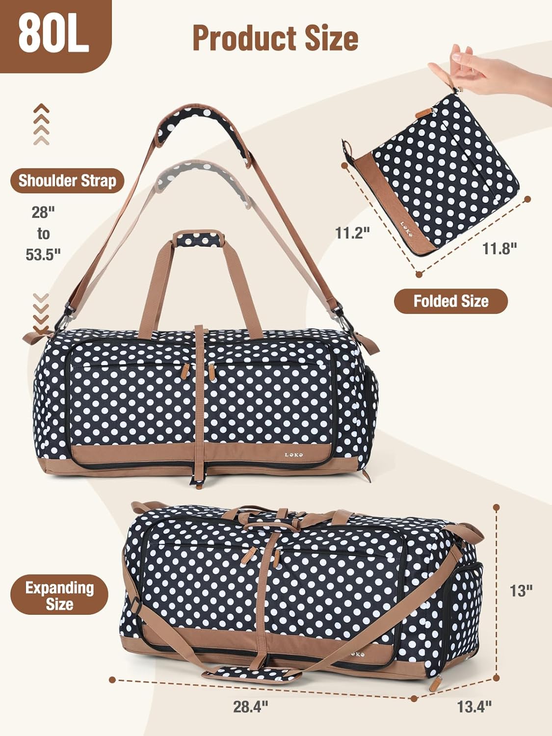 Foldable Travel Duffle Bag for Women, Large Duffel Bag with Separate Shoes Compartments & Straps, Carry On Weekend Bag for Women, Hospital, Overnight (Green Gingham, 80L)