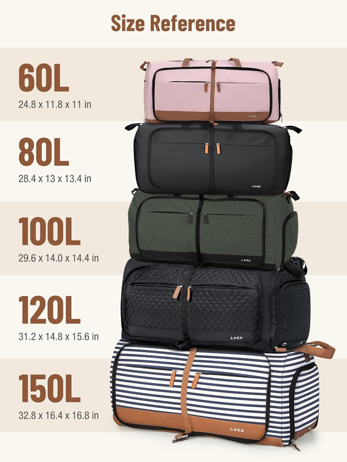 Foldable Travel Duffle Bag for Women, Large Duffel Bag with Separate Shoes Compartments & Straps, Carry On Weekend Bag for Women, Hospital, Overnight (Green Gingham, 80L)