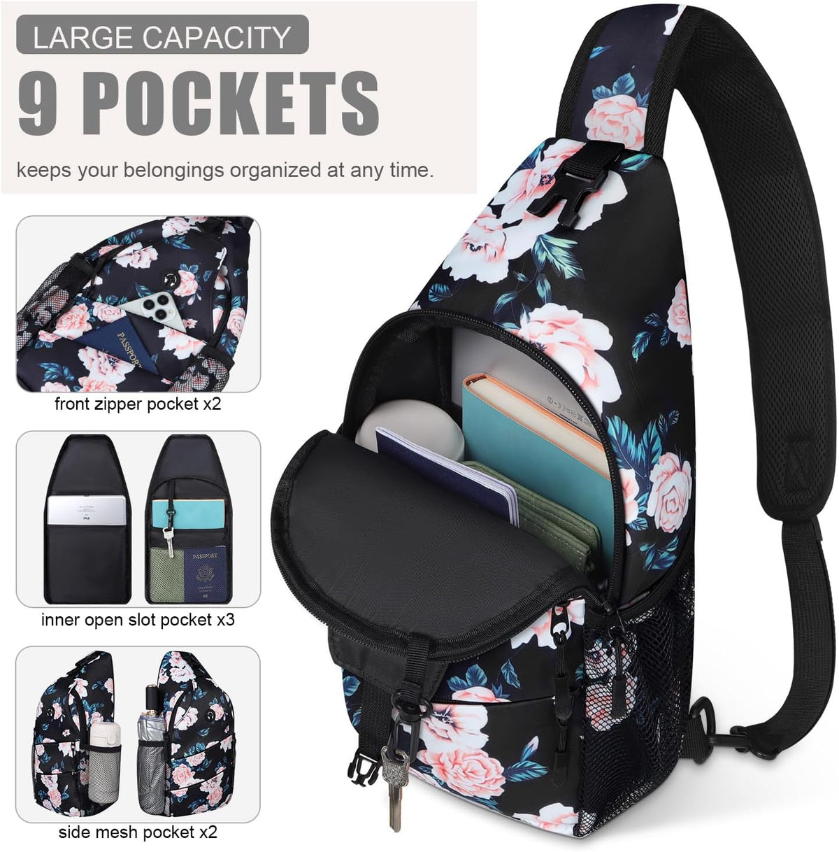 Crossbody Bags for Women Men Trendy Sling Bag Backpack Casual Chest Bag with Convertible Shoulder Strap