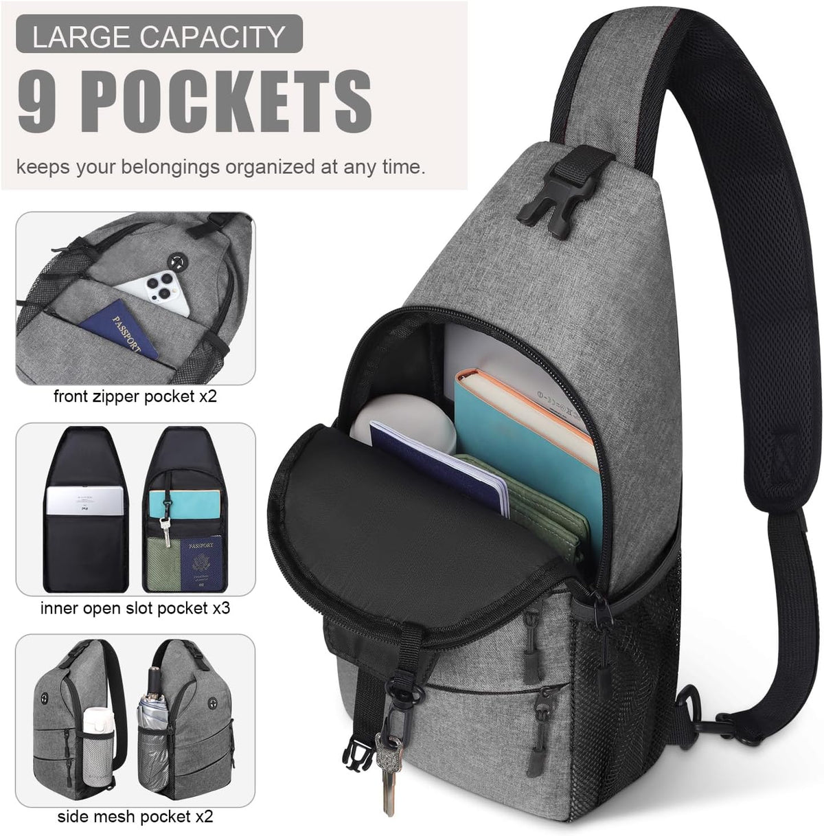 Crossbody Bags for Women Men Trendy Sling Bag Backpack Casual Chest Bag with Convertible Shoulder Strap