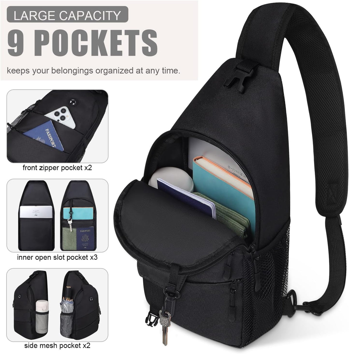 Crossbody Bags for Women Men Trendy Sling Bag Backpack Casual Chest Bag with Convertible Shoulder Strap