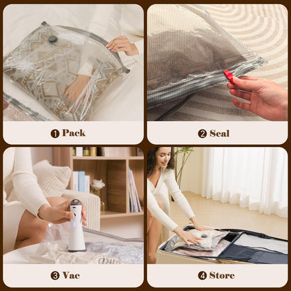 15 Pack Vacuum Bags for Travel with Rechargeable Cordless Electric Pump, Carry-on Packing Bags for Luggage and Suitcase, Space Saver for Clothes and Clothing