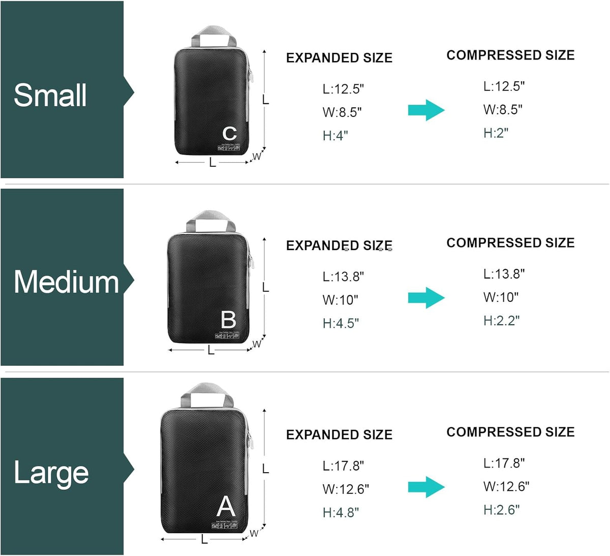 Compression Packing Cubes for Travell Fabric Packing Cubes with Smooth Zippers, Space-Saving Compression Bags for Travell, Luggage Organizers for Clothes, Shoes, and Accessories